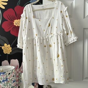 Meadows celestial star and moon embroidered 100% organic cotton dress